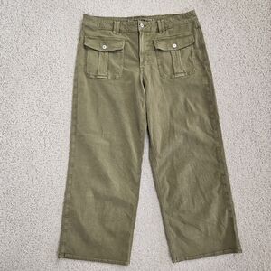 American Eagle Stovepipe Jeans Pants Olive Green Stretch Womens 18 Pockets